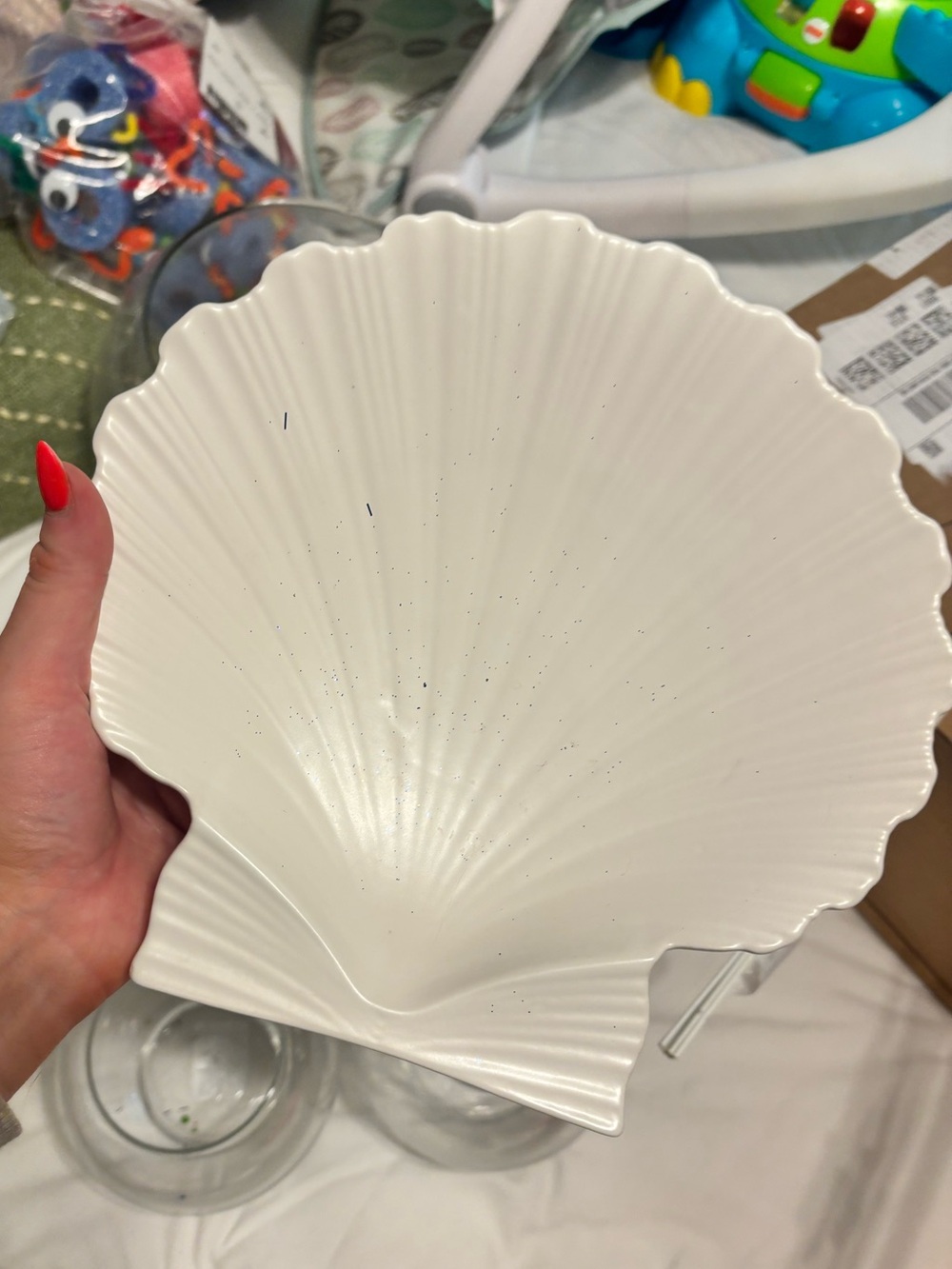 White shell shallow bowl/table decor